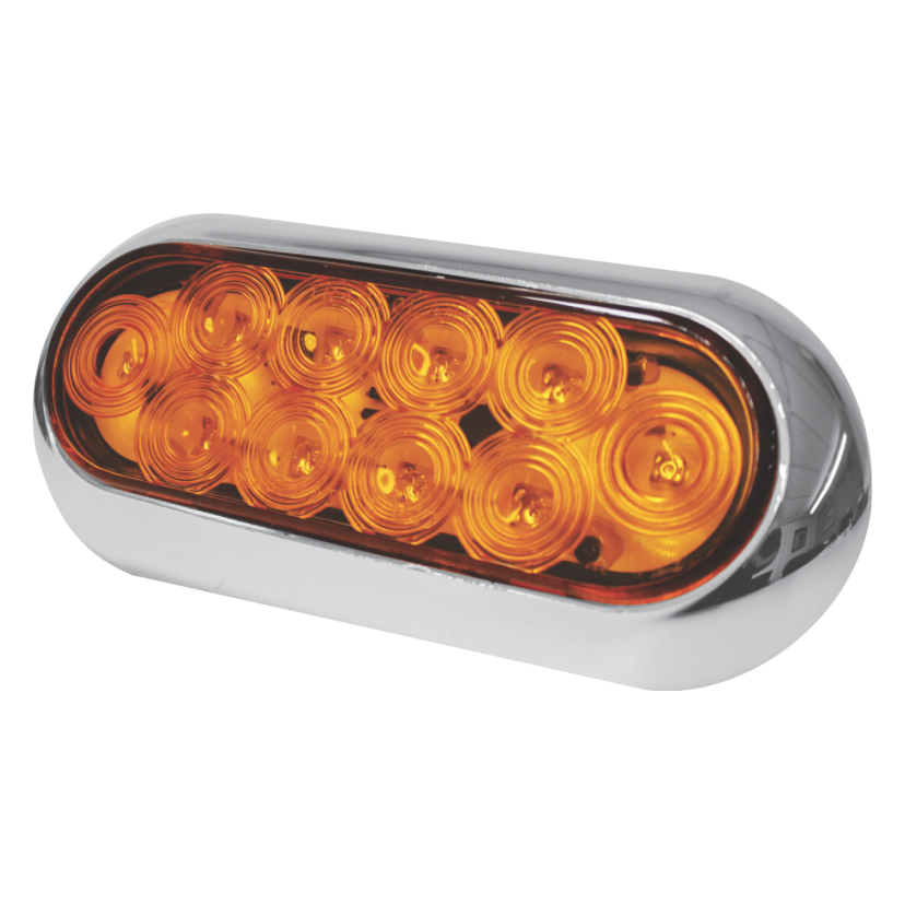 Plafón ovalado 10 LED ámbar arillo cromado base de sobreponer cromada 12/24V Traktolamp 8107CA