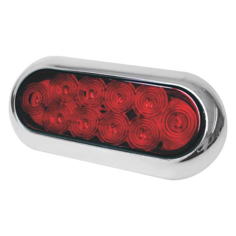 Plafón ovalado 10 LED rojo arillo cromado base de sobreponer cromada 12/24V Traktolamp 8107CR