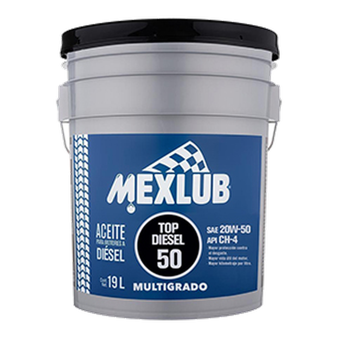 Cubeta 19 litros aceite motor Mexlub diésel Top 20W50 CH-4