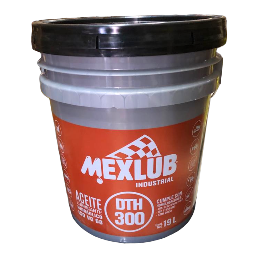 Cubeta 19 litros aceite hidráulico Mexlub Industrial DTH 300 ISO 40kV