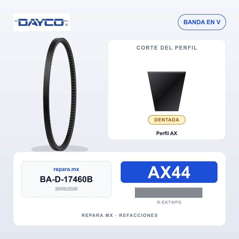 BANDA DAYCO EN V 17460B Equivalencias: AX44 13AV1168