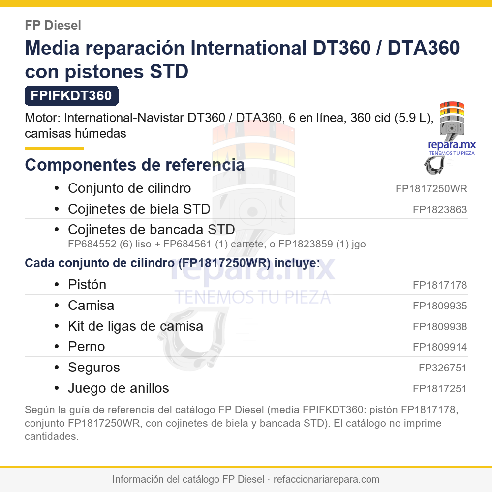 Media reparación International DT360 / DTA360 con pistones STD FP Diesel