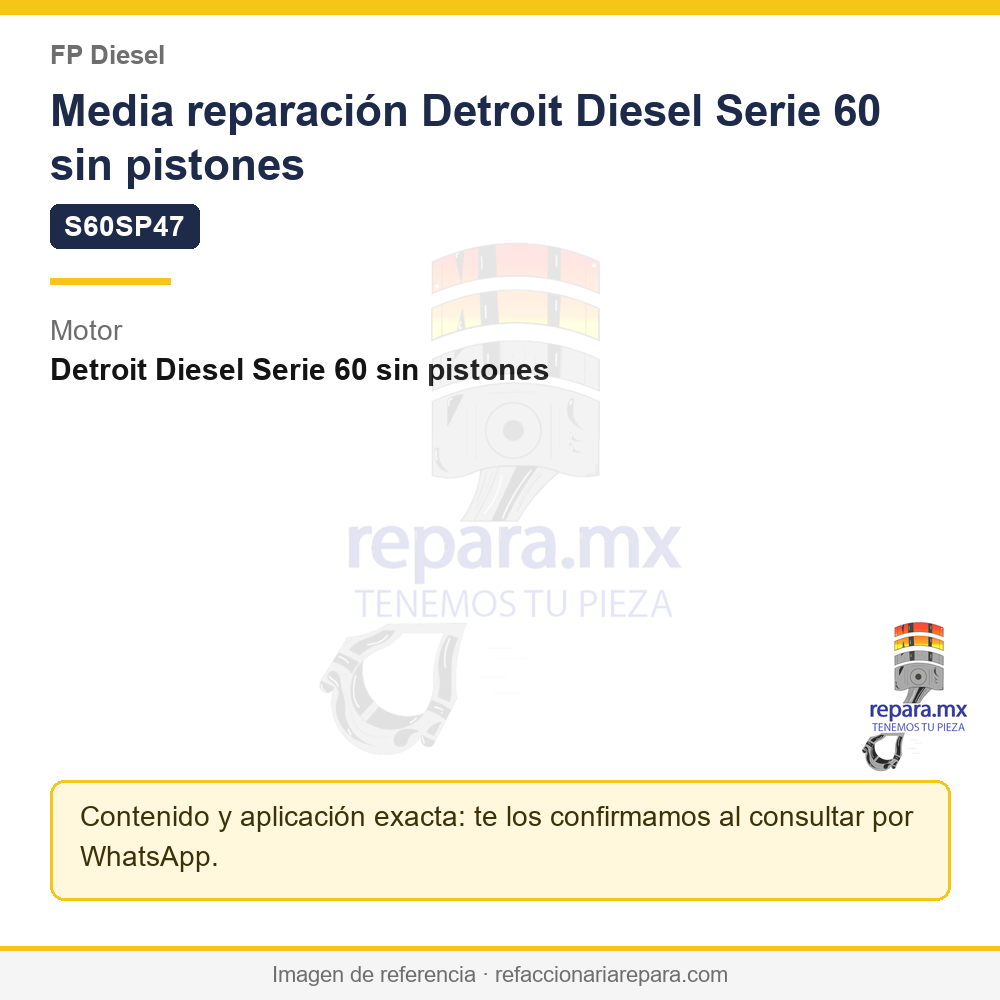 Media reparación Detroit Diesel Serie 60 sin pistones FP Diesel