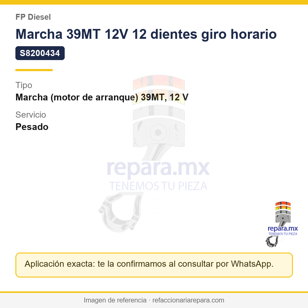 Marcha 39MT 12V 12 dientes giro horario FP Diesel