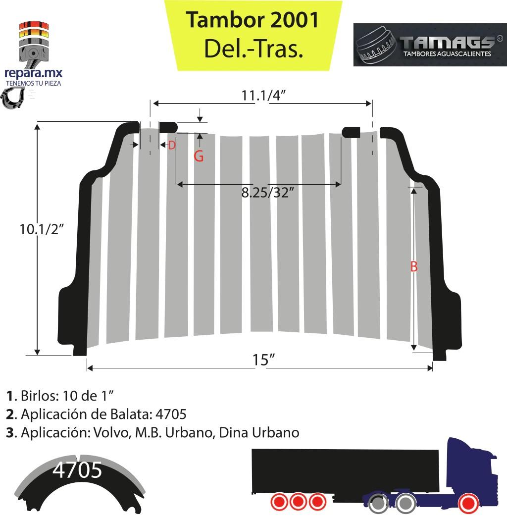 TAMBOR DE FRENOS FUNDY VOLVO/M. BENZ URBANO/DINA 98/99 23E 7128 1097-A 1017 6518 128173 PARA BALATA 4705