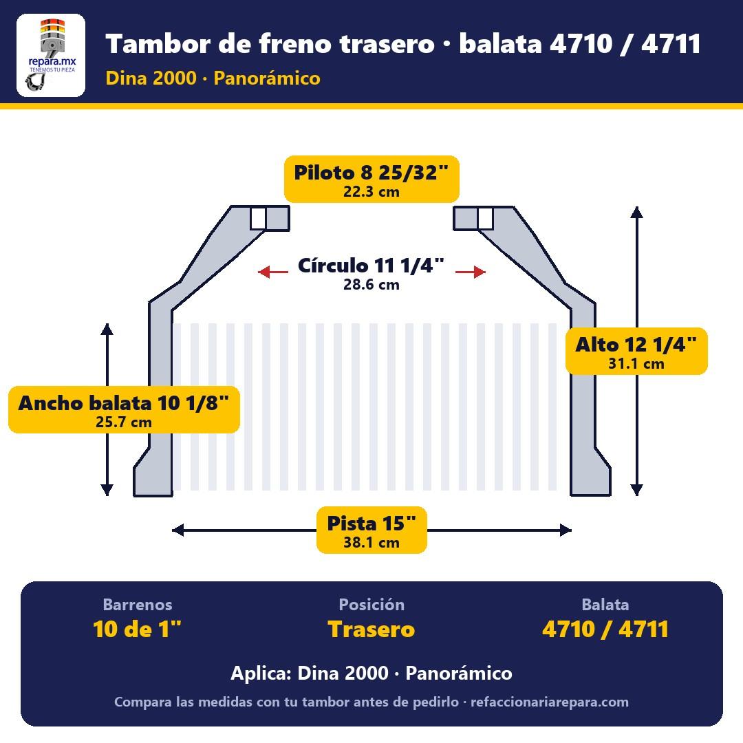 Tambor de freno para balata 4710 / 4711 Dina 2000 / Panorámico