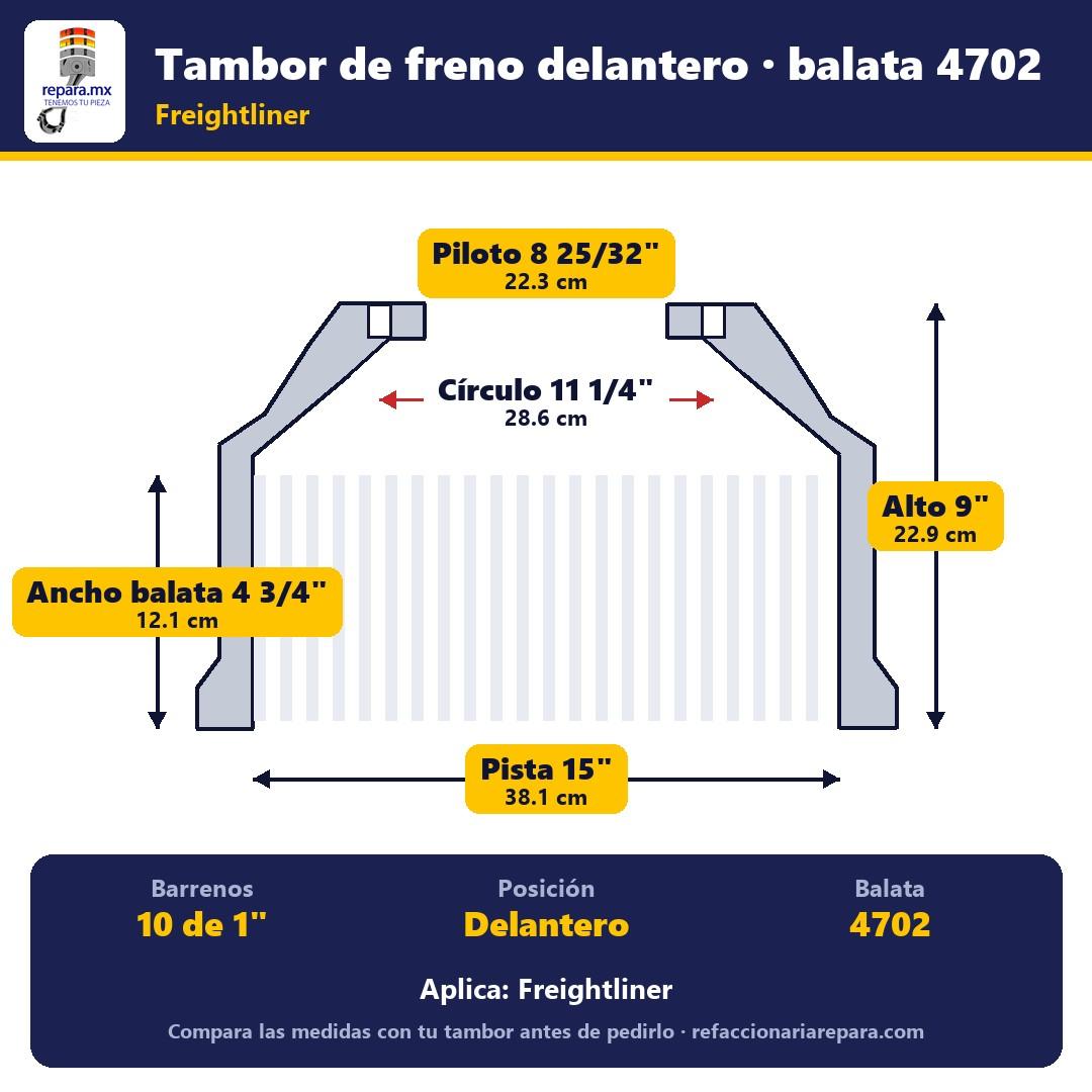 Tambor de freno delantero para balata 4702