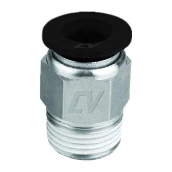 CONEXION NEGRA MACHO RECTO DE 1/4 A 1/4 NPT COVALCA PLASTICO LINEA ECONOMICA
