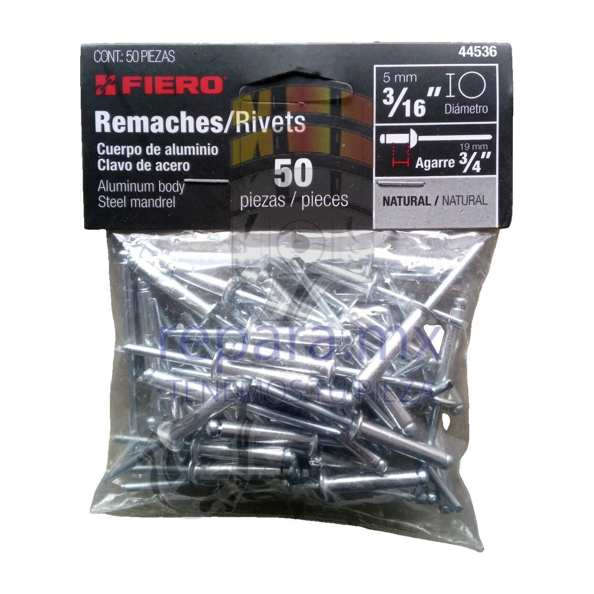 BOLSA CON 50 REMACHES 3/16" X 3/4" DE ALUMINIO, ALA 3/8" marca Truper