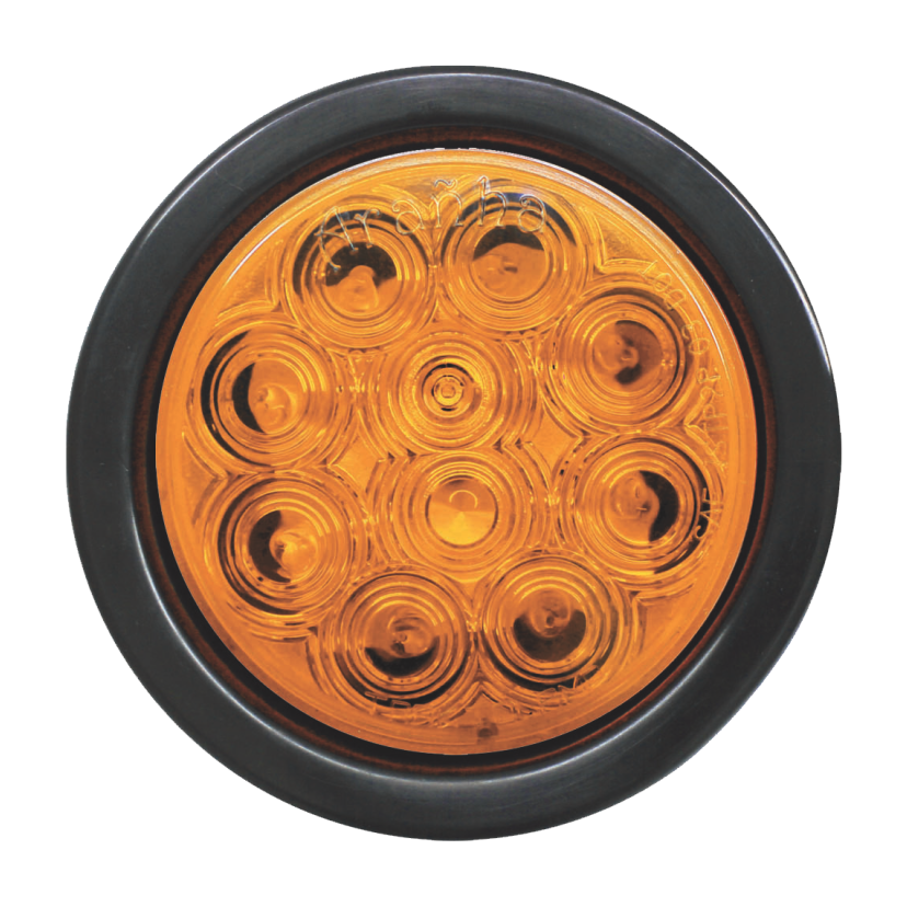 Plafón redondo 4" 10 LED ámbar base plana con grommet y conector 12/24V Traktolamp 8001A