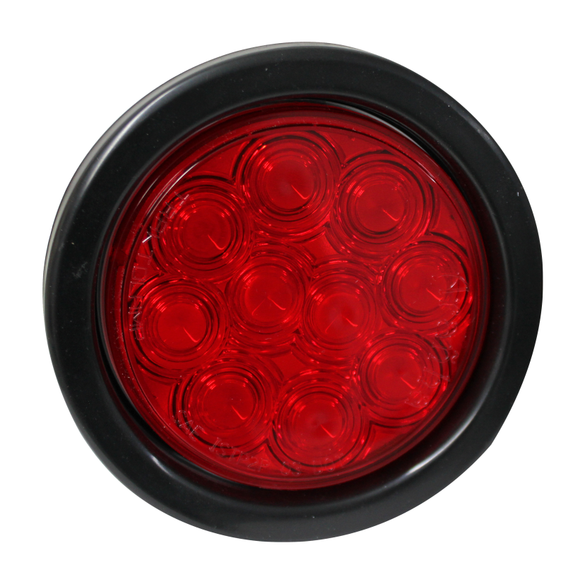 Plafón redondo 4" 10 LED rojo base plana con grommet y conector 12/24V Traktolamp 8001R