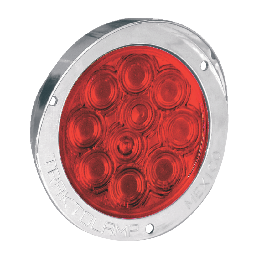 Plafón redondo 4" 10 LED rojo cachucha cromada 12/24V Traktolamp 8029CR