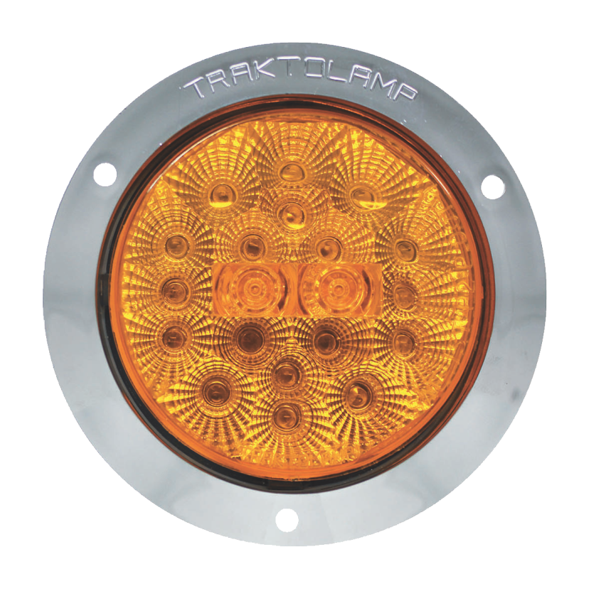 Plafón redondo 4" 20 LED ámbar arillo cromado base plana con embellecedor 12/24V Traktolamp 8042CEA