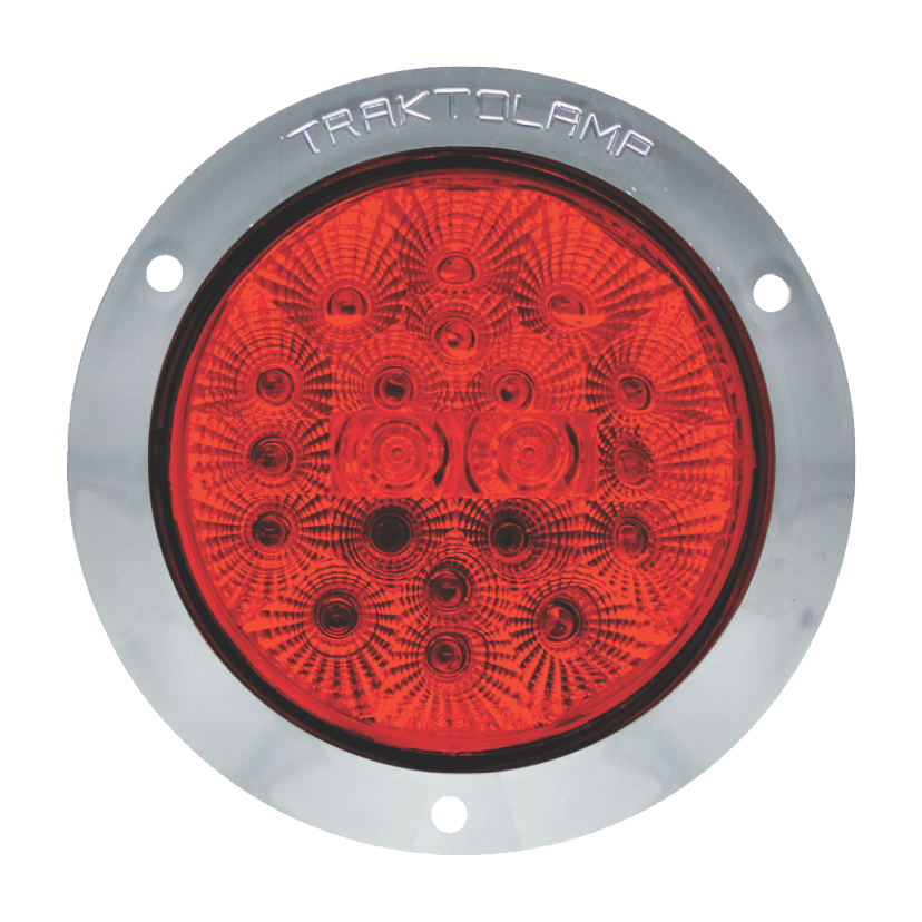 Plafón redondo 4" 20 LED rojo arillo cromado base plana con embellecedor 12/24V Traktolamp 8042CER