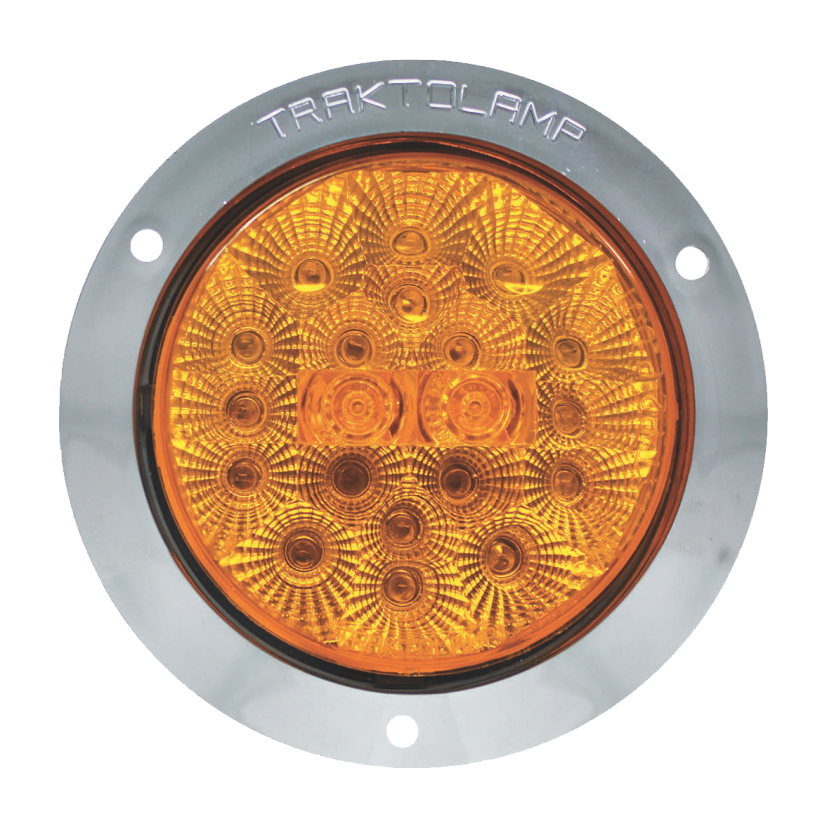 Plafón redondo 4" 20 LED ámbar ráfaga arillo cromado base plana con embellecedor 12/24V Traktolamp 8042CERA