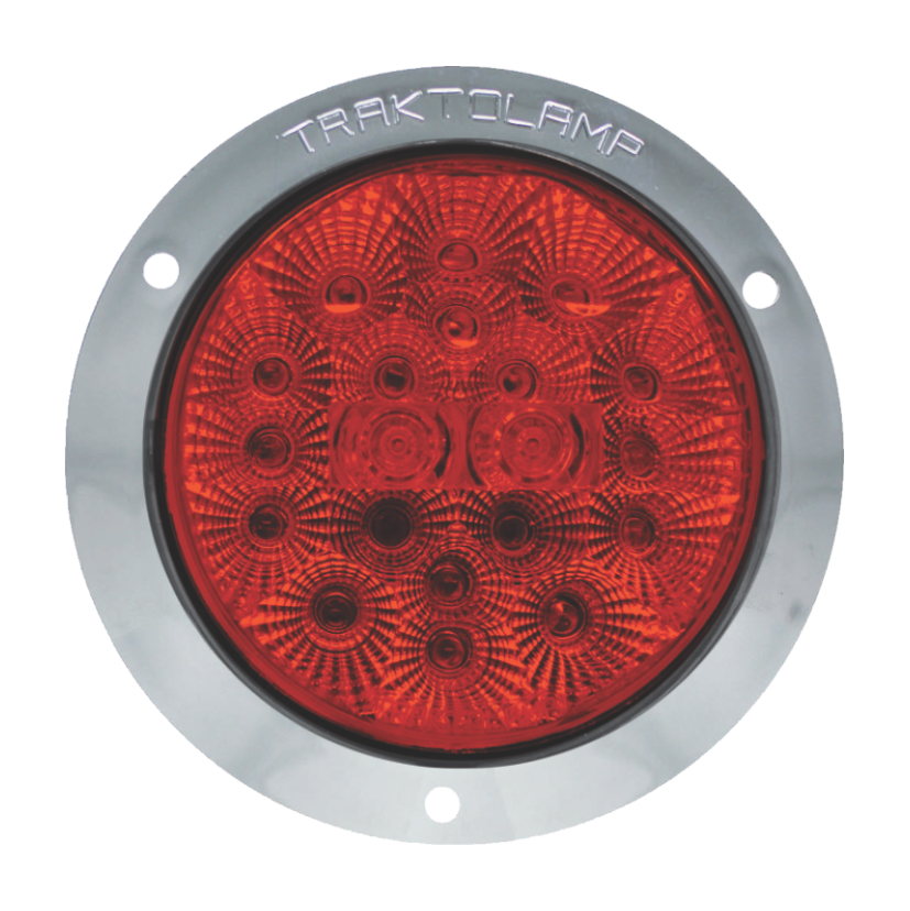 Plafón redondo 4" 20 LED rojo ráfaga arillo cromado base plana con embellecedor 12/24V Traktolamp 8042CERR