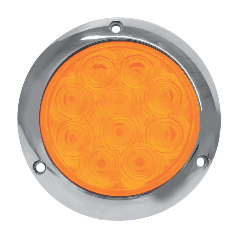 Plafón redondo 4" 10 LED ámbar base de sobreponer cromada 12/24V Traktolamp 8096CA