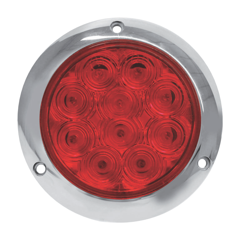 Plafón redondo 4" 10 LED rojo base de sobreponer cromada 12/24V Traktolamp 8096CR
