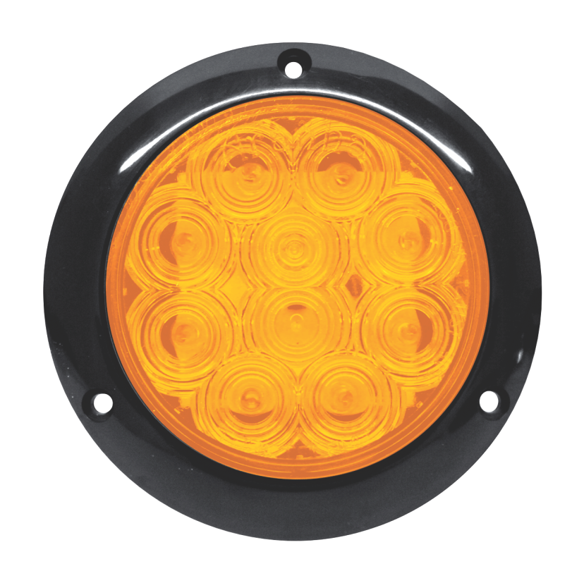 Plafón redondo 4" 10 LED ámbar base de sobreponer negra 12/24V Traktolamp 8096NA