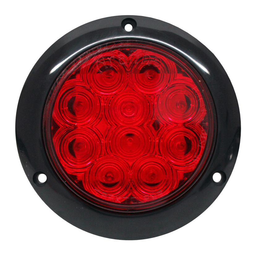 Plafón redondo 4" 10 LED rojo ráfaga base de sobreponer negra 12/24V Traktolamp 8096NRR