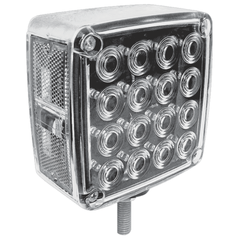 Direccional cuadrada cromada 34 LED rojo/ámbar con movimiento 1 tornillo derecha lente cristal 12/24V Traktolamp 9324CMR